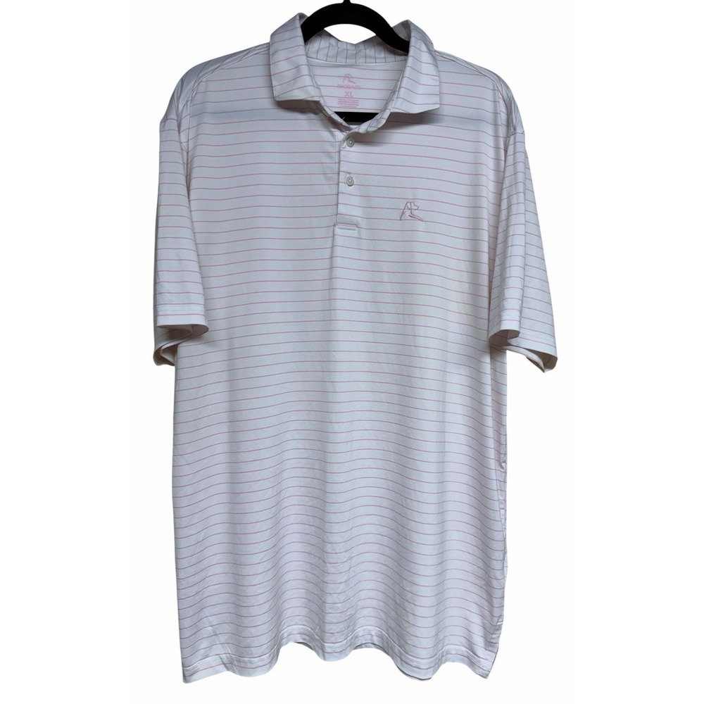 Rhoback Performance Stretch Polo Shirt Pink/White Stripe Men's Size XL